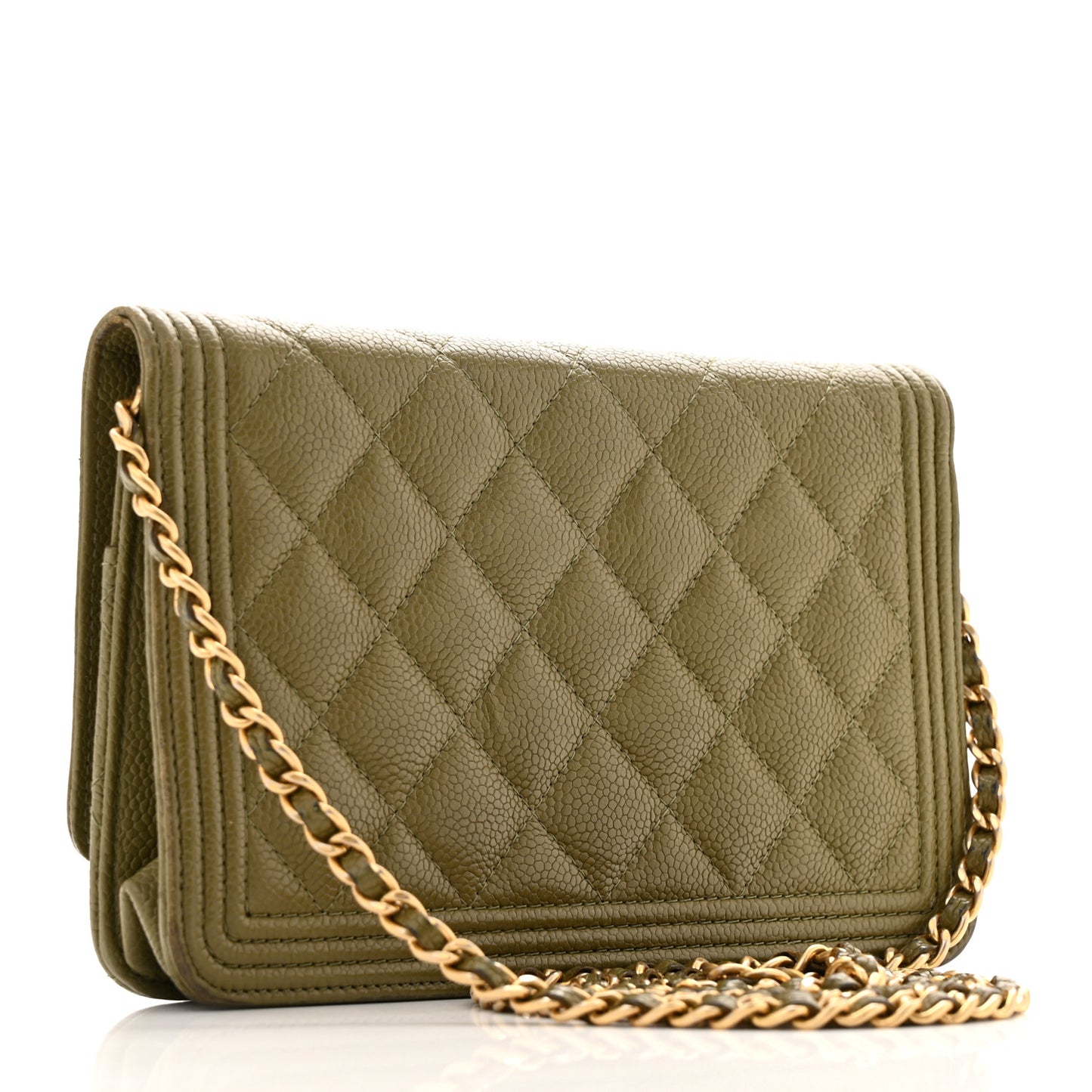 Caviar Quilted Boy Wallet On Chain WOC Khaki
