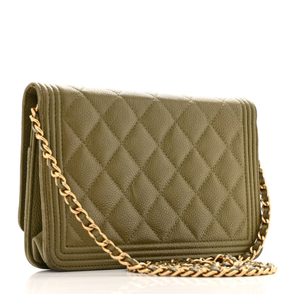Chanel Caviar Quilted Boy Wallet On Chain WOC Khaki 3 of 14