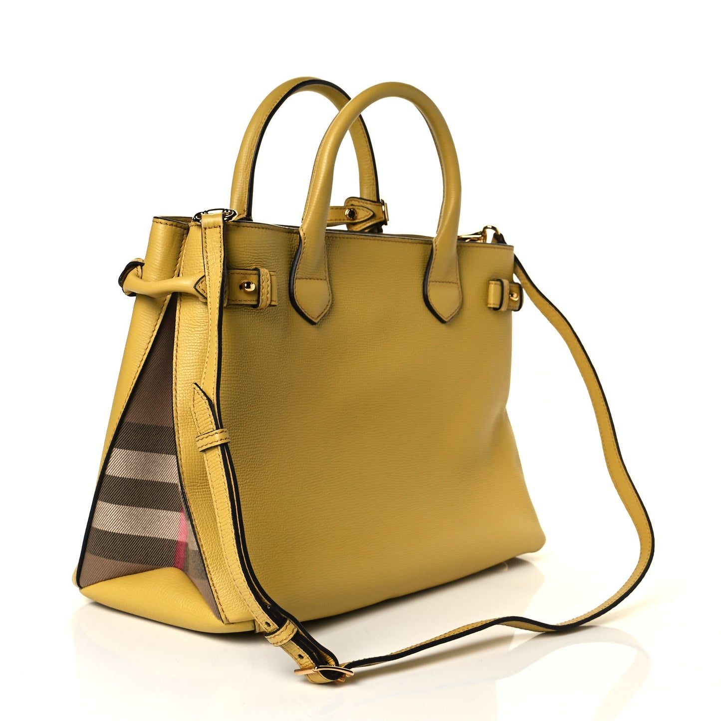 Grainy Calfskin House Check Medium Banner Tote Yellow