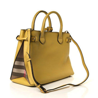Burberry Grainy Calfskin House Check Medium Banner Tote Yellow 2 of 6