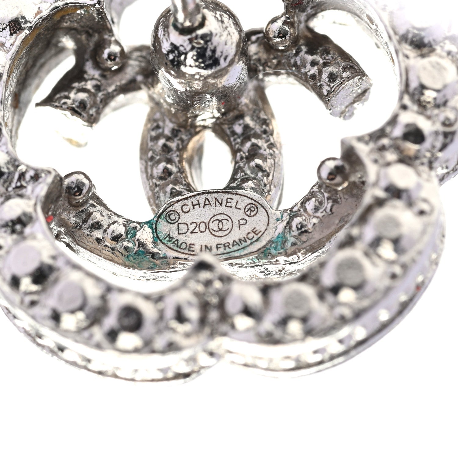 Chanel Crystal Coco Flapper Camellia CC Stud Earrings Silver 4 of 5