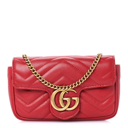 Gucci Calfskin Matelasse Super Mini GG Marmont Shoulder Bag Hibiscus Red 1 of 9