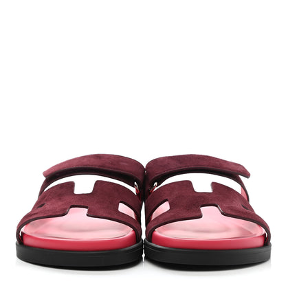 Hermes Suede Goatskin Womens Chypre Sandals 36.5 Rouge Marsala 2 of 8