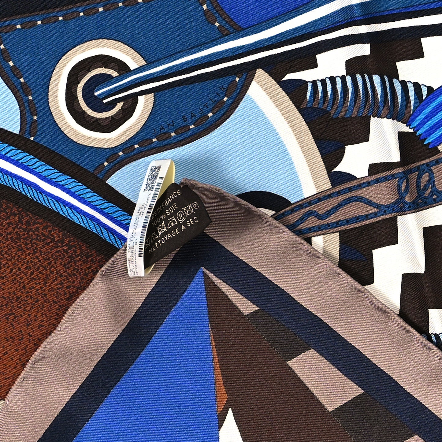 Silk La Selle Imaginaire Scarf 90 Marron Glace Bleu Vif Brun