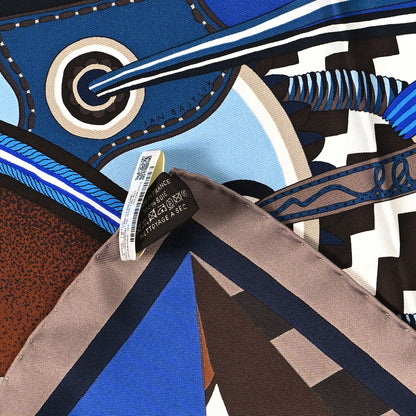 Hermes Silk La Selle Imaginaire Scarf 90 Marron Glace Bleu Vif Brun 3 of 3
