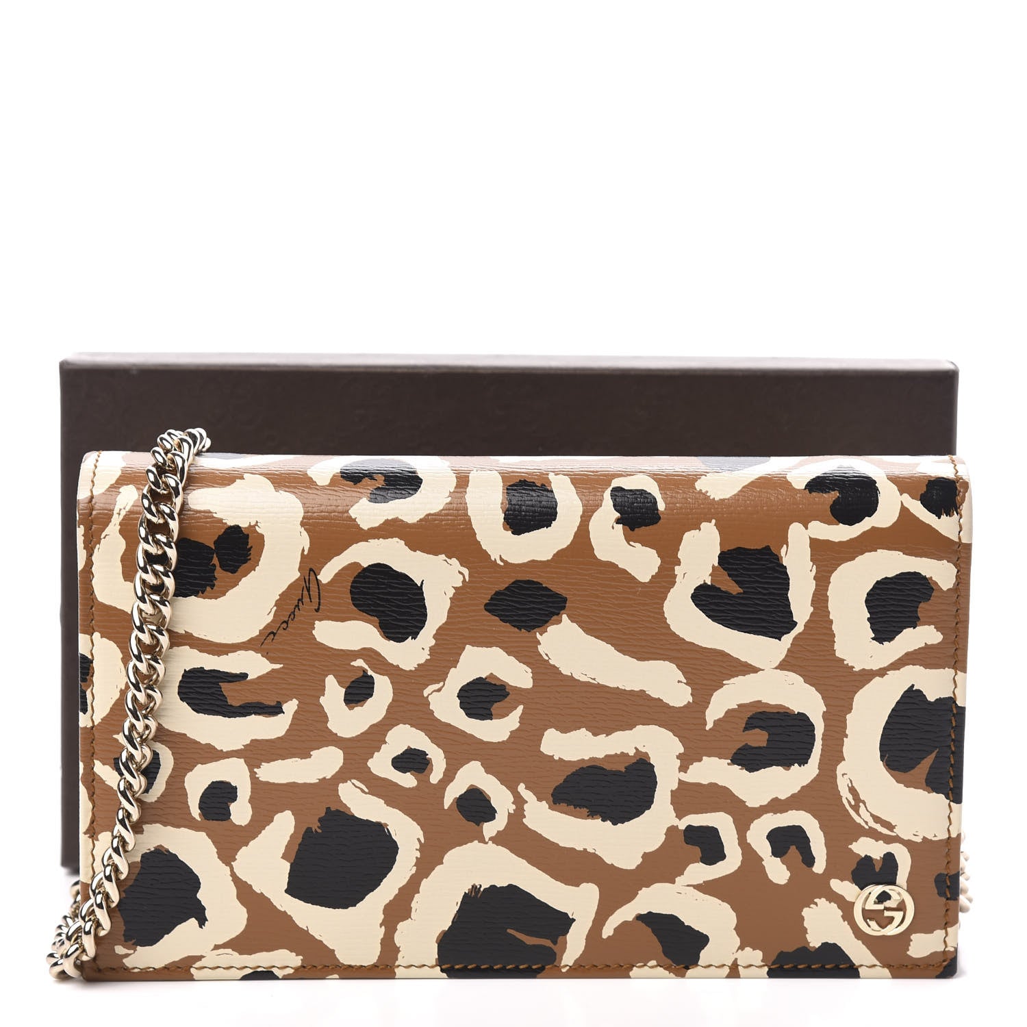 Gucci Patent Leopard Print Betty Chain Wallet Tobacco Black 9 of 9