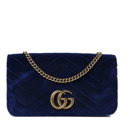 Gucci Velvet Matelasse GG Marmont Mini Bag Cobalt Blue 1 of 10
