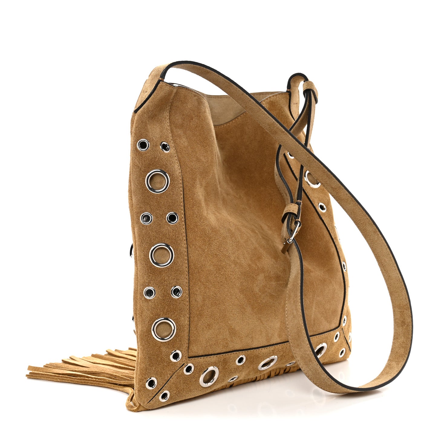Suede Studded Nellcote Fringe Shoulder Bag Havana Beige