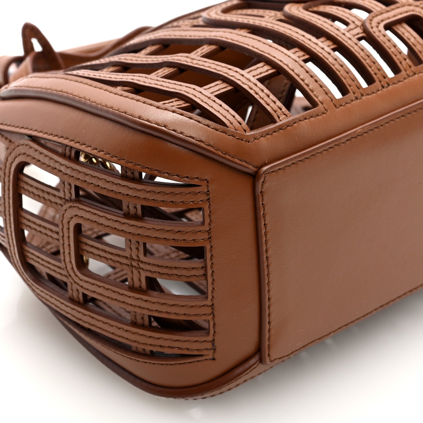 Calfskin Logo Basket Bag Cognac