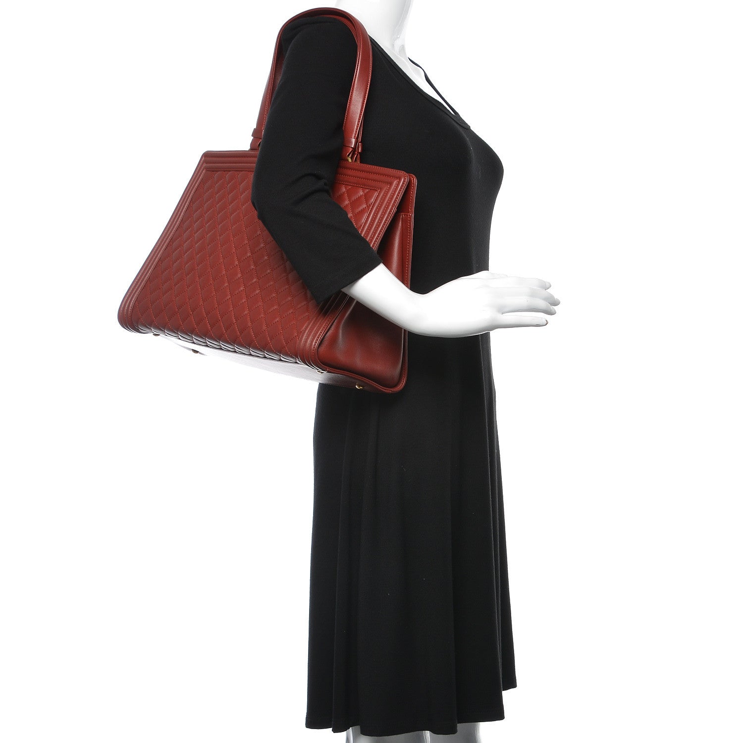 Chanel Lambskin Quilted Boy Shopping Tote Dark Red 2 of 13