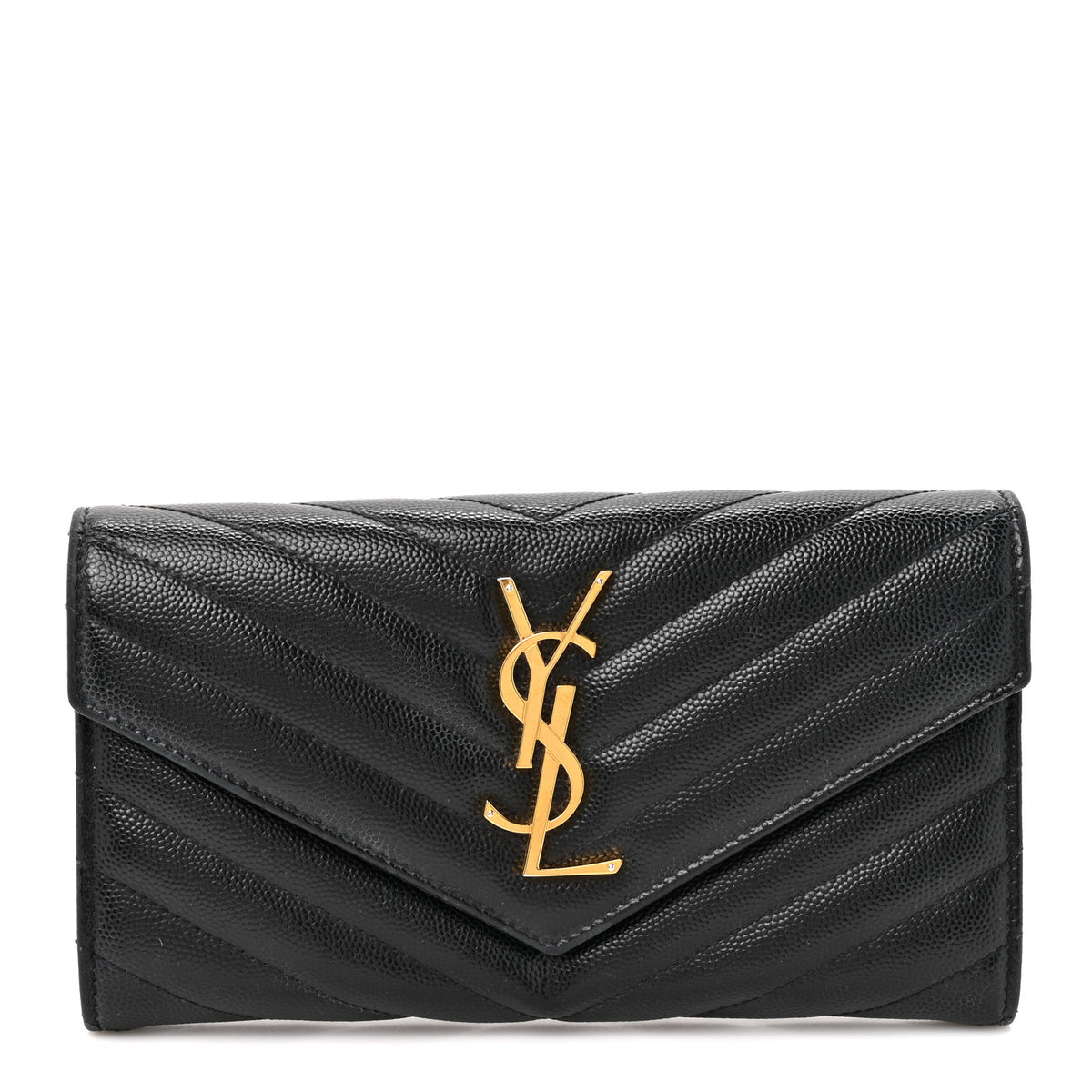Saint Laurent Grain De Poudre Matelasse Chevron Monogram Flap Wallet Black 1 of 10
