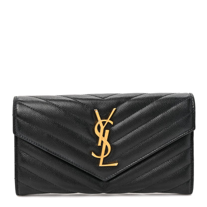 Saint Laurent Grain De Poudre Matelasse Chevron Monogram Flap Wallet Black 1 of 10