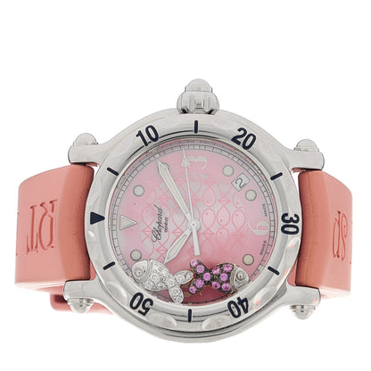 Chopard Stainless Steel Rubber Diamond Pink Sapphire Pink Mother of Pearl 38mm Happy Sport Fish Quartz Watch 2 of 5