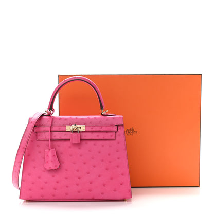 Hermes Ostrich Horseshoe Kelly Sellier 25 Rose Tyrien 11 of 11