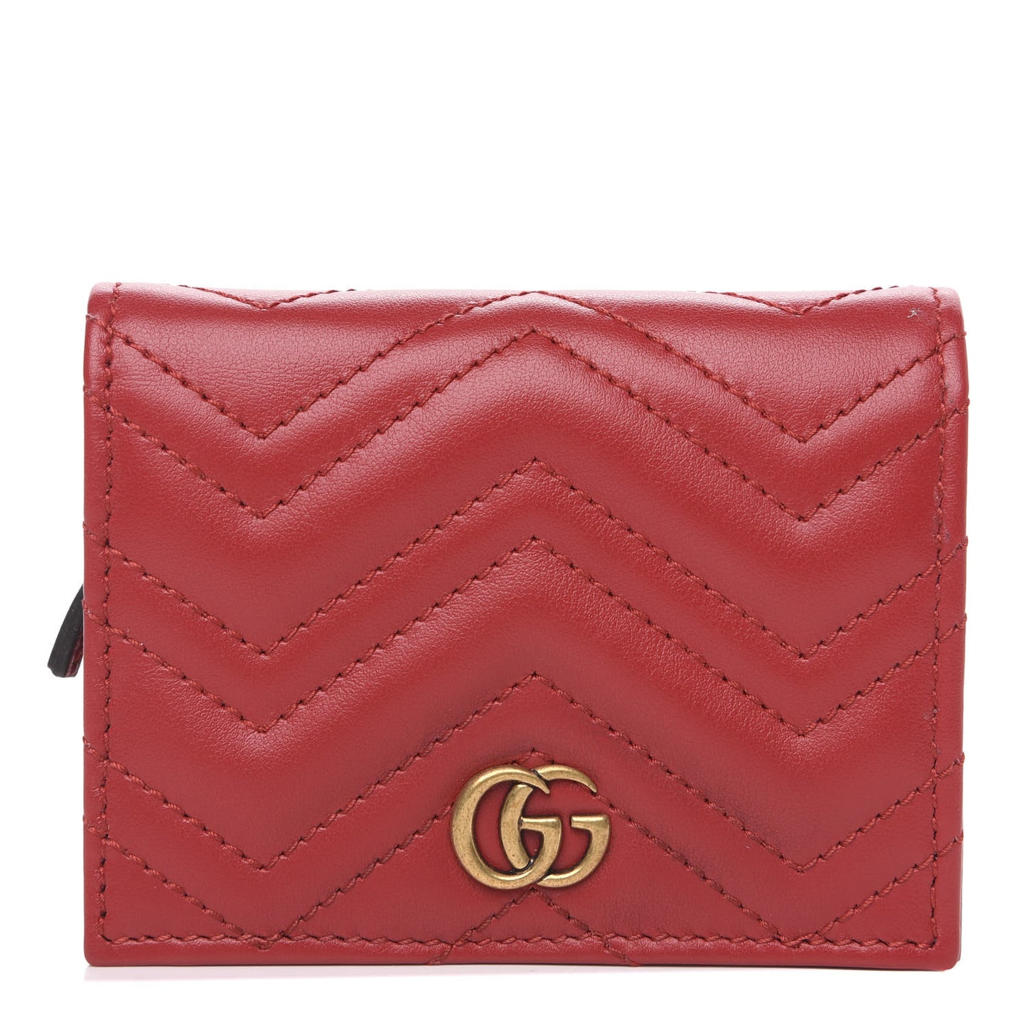 Calfskin Matelasse GG Marmont Card Case Wallet Hibiscus Red