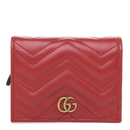 Gucci Calfskin Matelasse GG Marmont Card Case Wallet Hibiscus Red 1 of 6