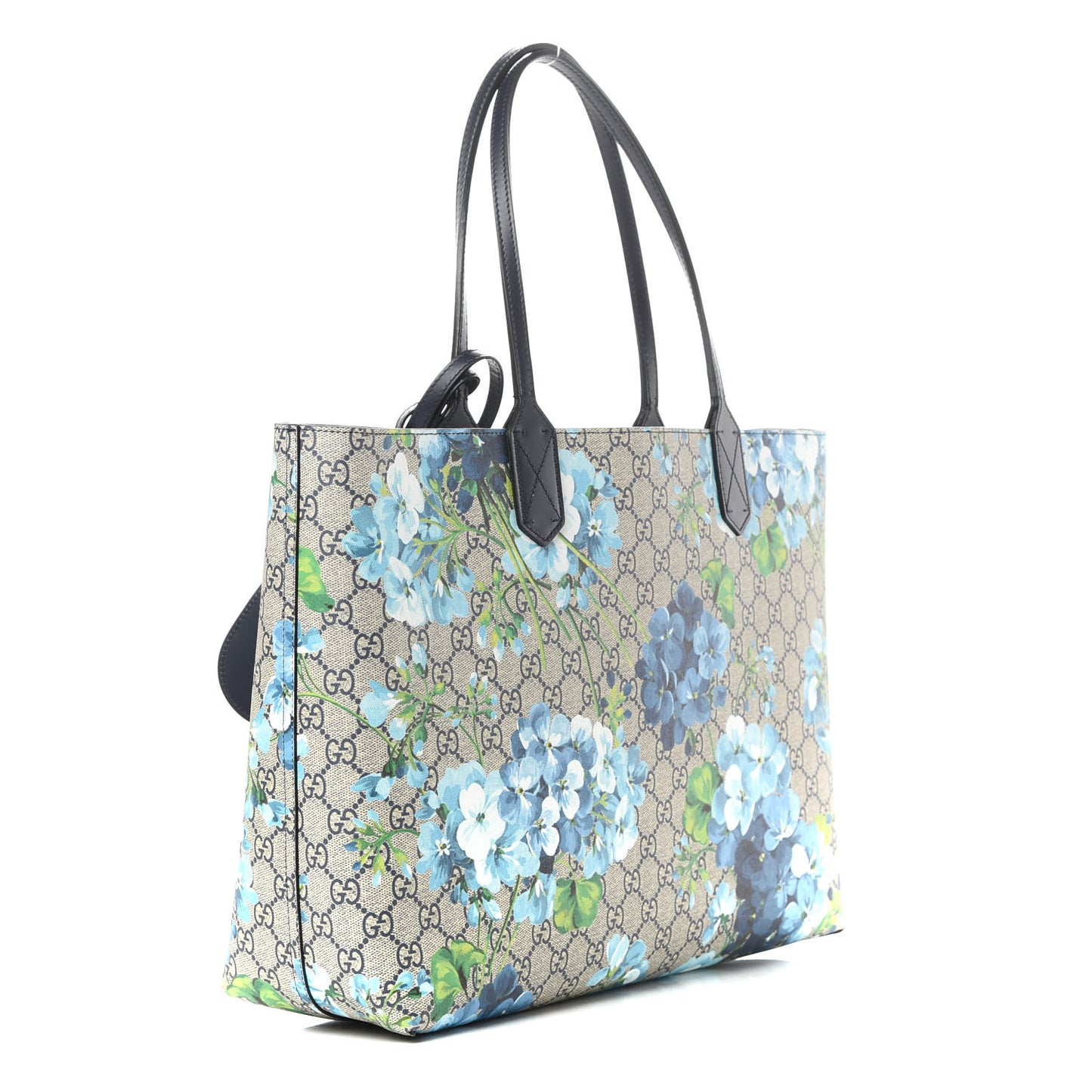 GG Supreme Monogram Blooms Medium Reversible Tote Beige Blue Navy