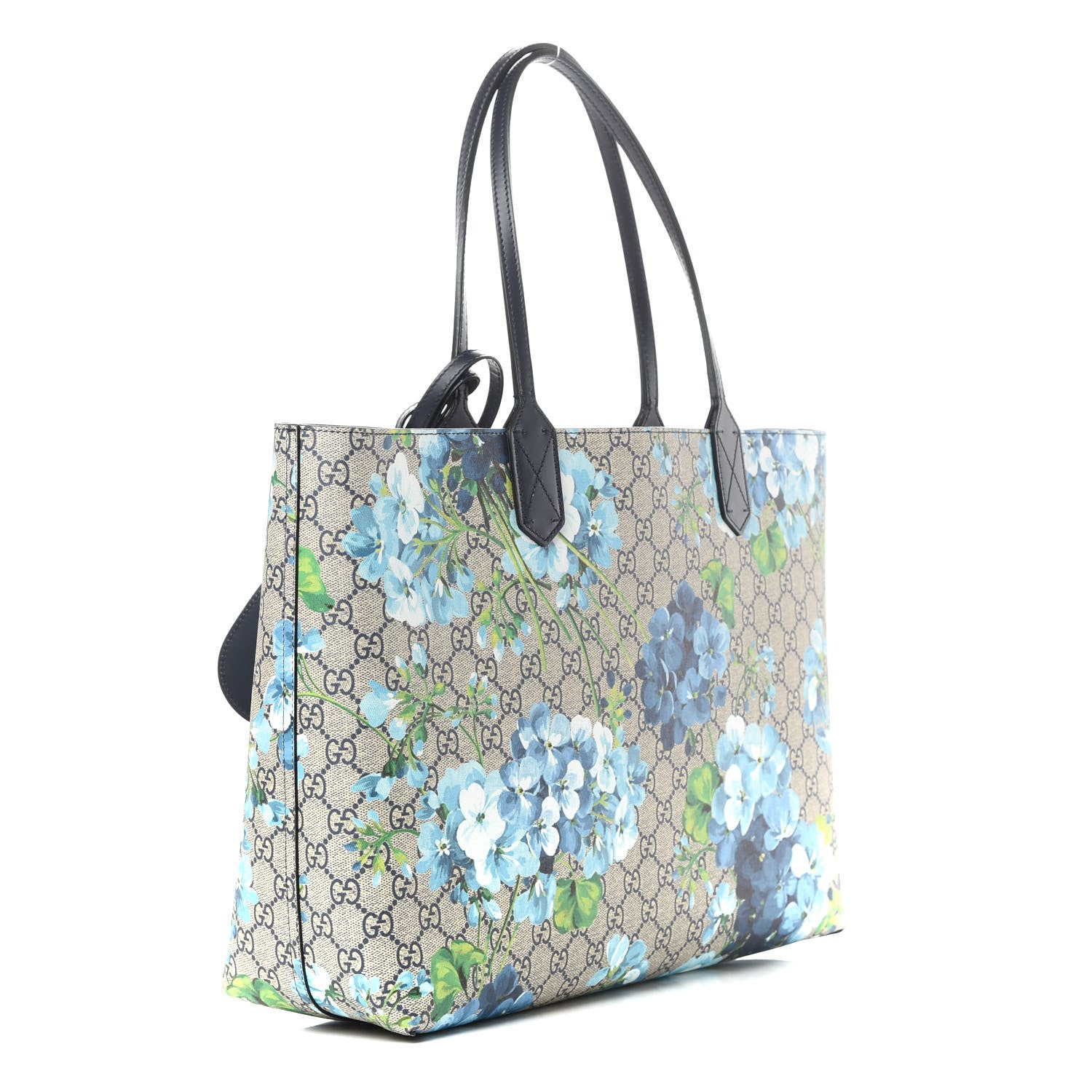 Gucci GG Supreme Monogram Blooms Medium Reversible Tote Beige Blue Navy 4 of 16