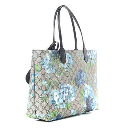 Gucci GG Supreme Monogram Blooms Medium Reversible Tote Beige Blue Navy 4 of 16