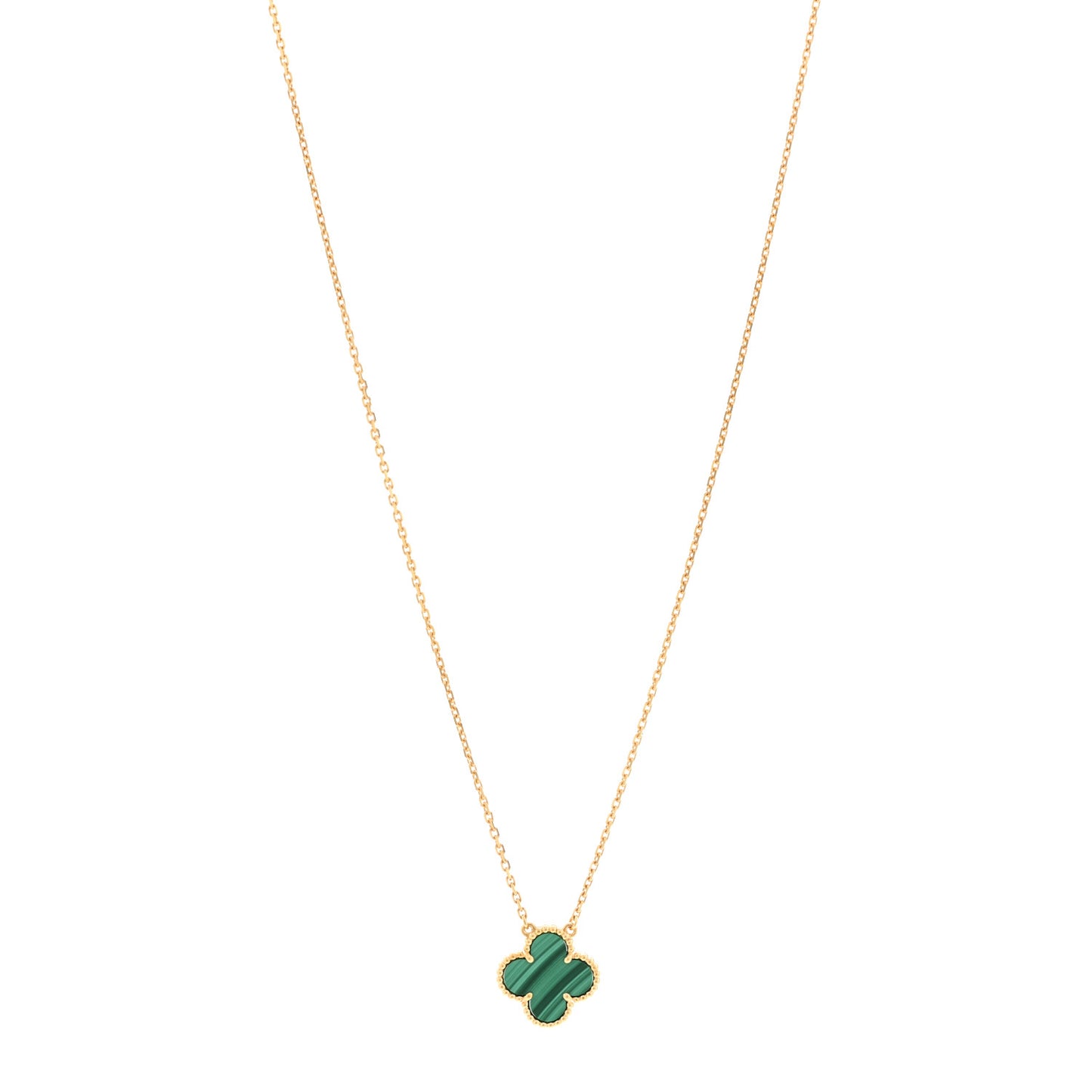 18K Yellow Gold Malachite Vintage Alhambra Pendant Necklace