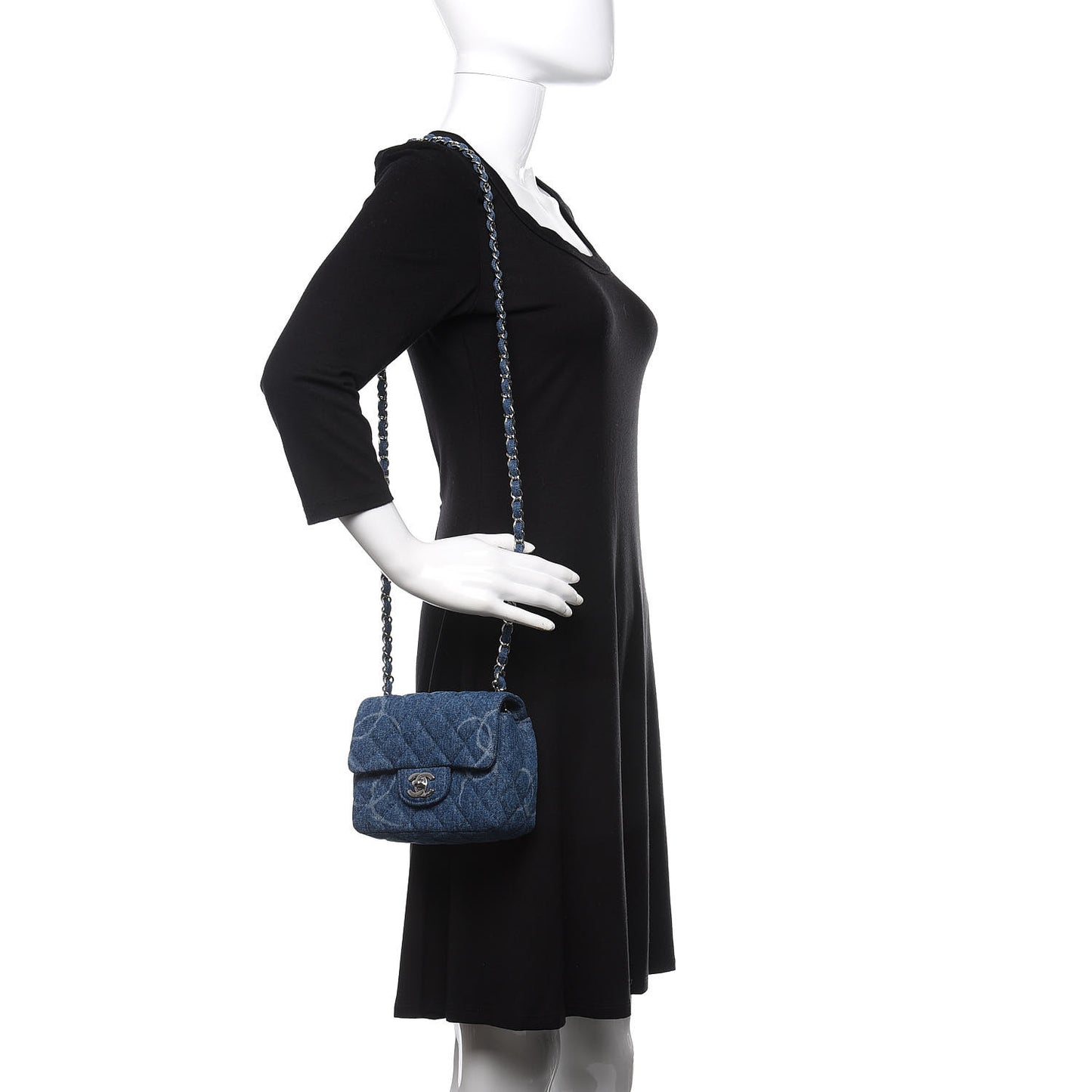 Denim CC Quilted Mini Square Flap Blue