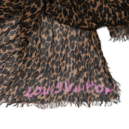 Louis Vuitton Cashmere Silk Leopard Etole Stole Marron 5 of 7