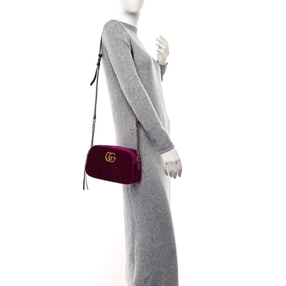 Gucci Velvet Matelasse Small GG Marmont Chain Shoulder Bag Fuchsia Violet Cyclamen 2 of 9