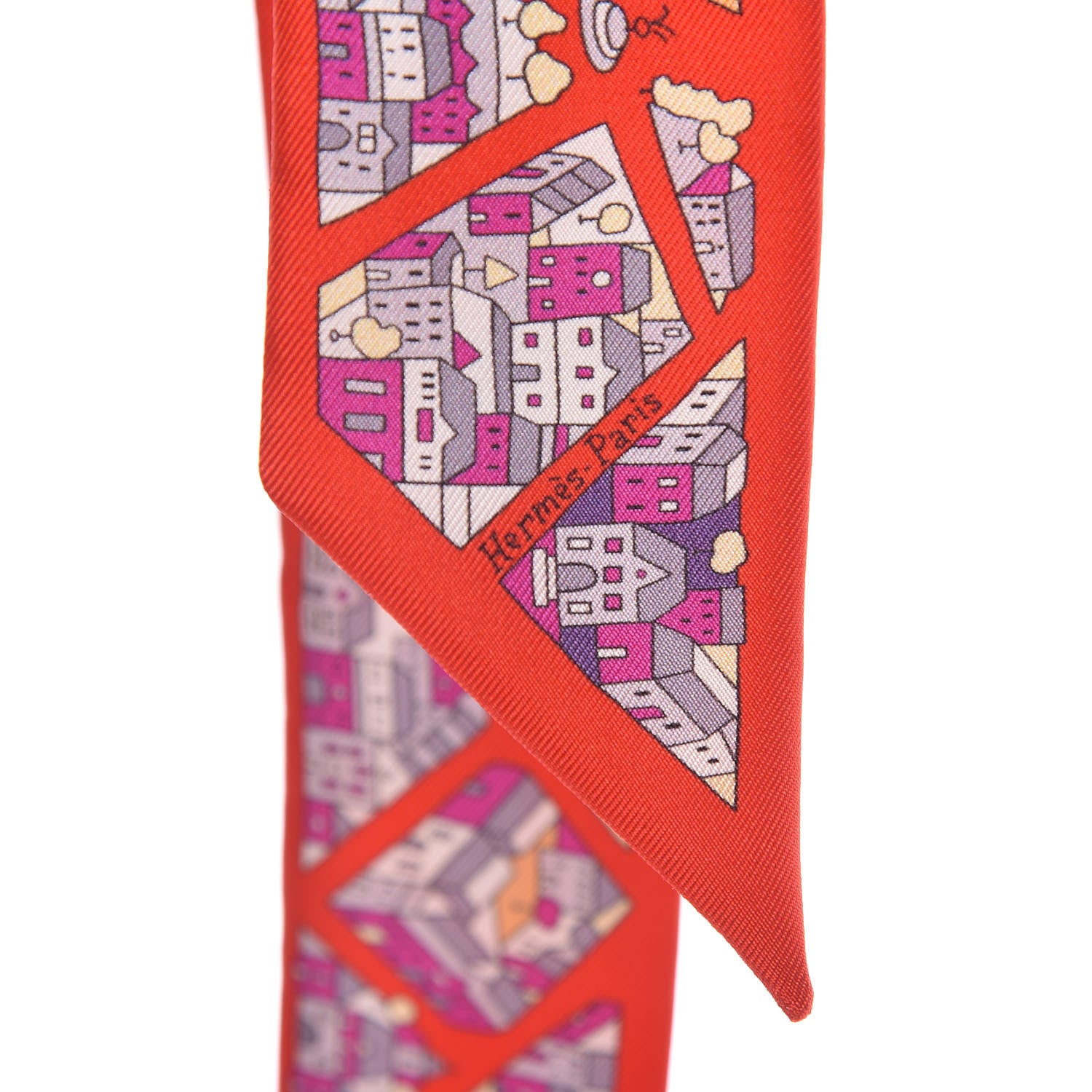 Hermes Silk Rive Droite Rive Gauche Twilly Rouge Fuchsia Gris 5 of 5