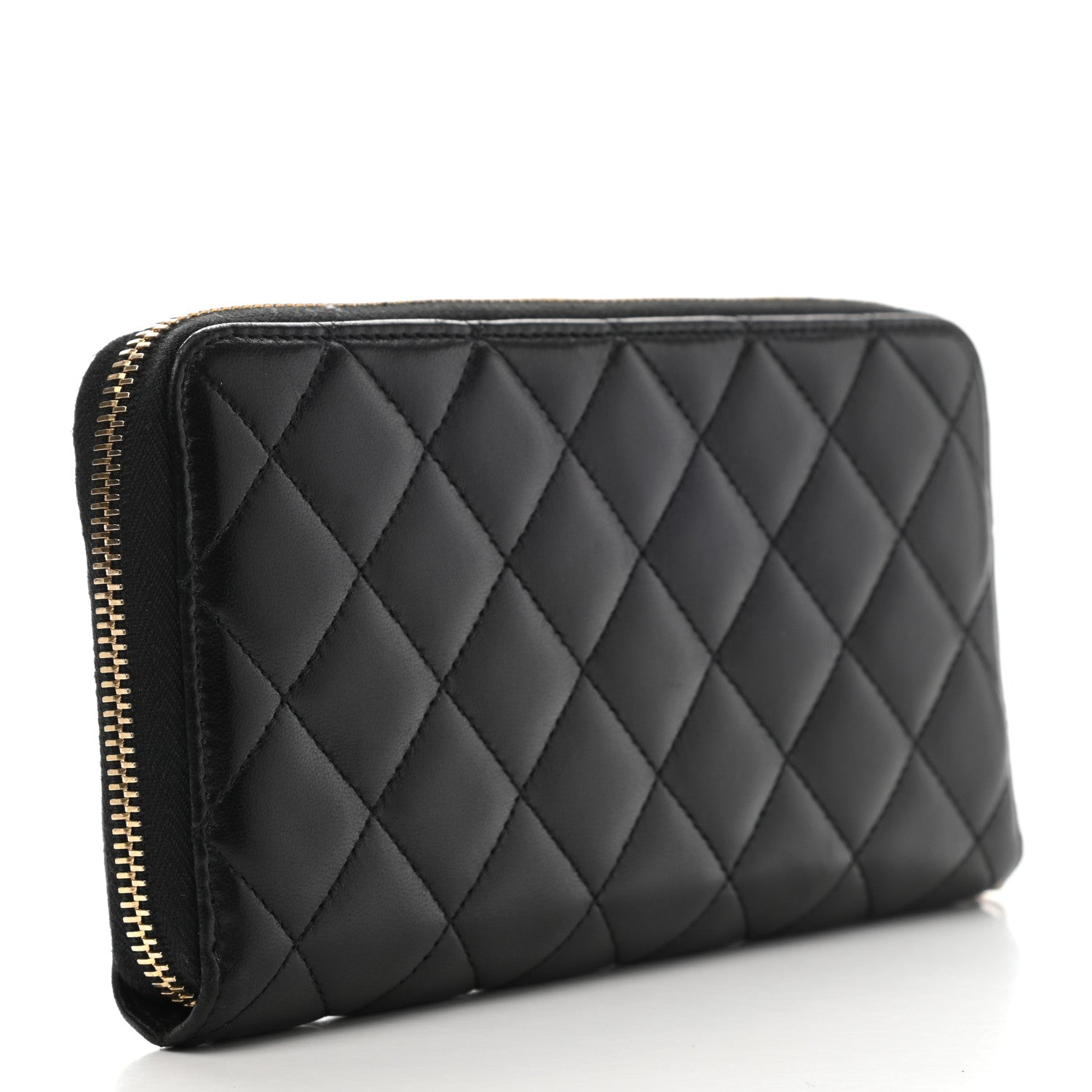 Chanel Lambskin Quilted Large Gusset Zip Around Wallet Black 3 of 10