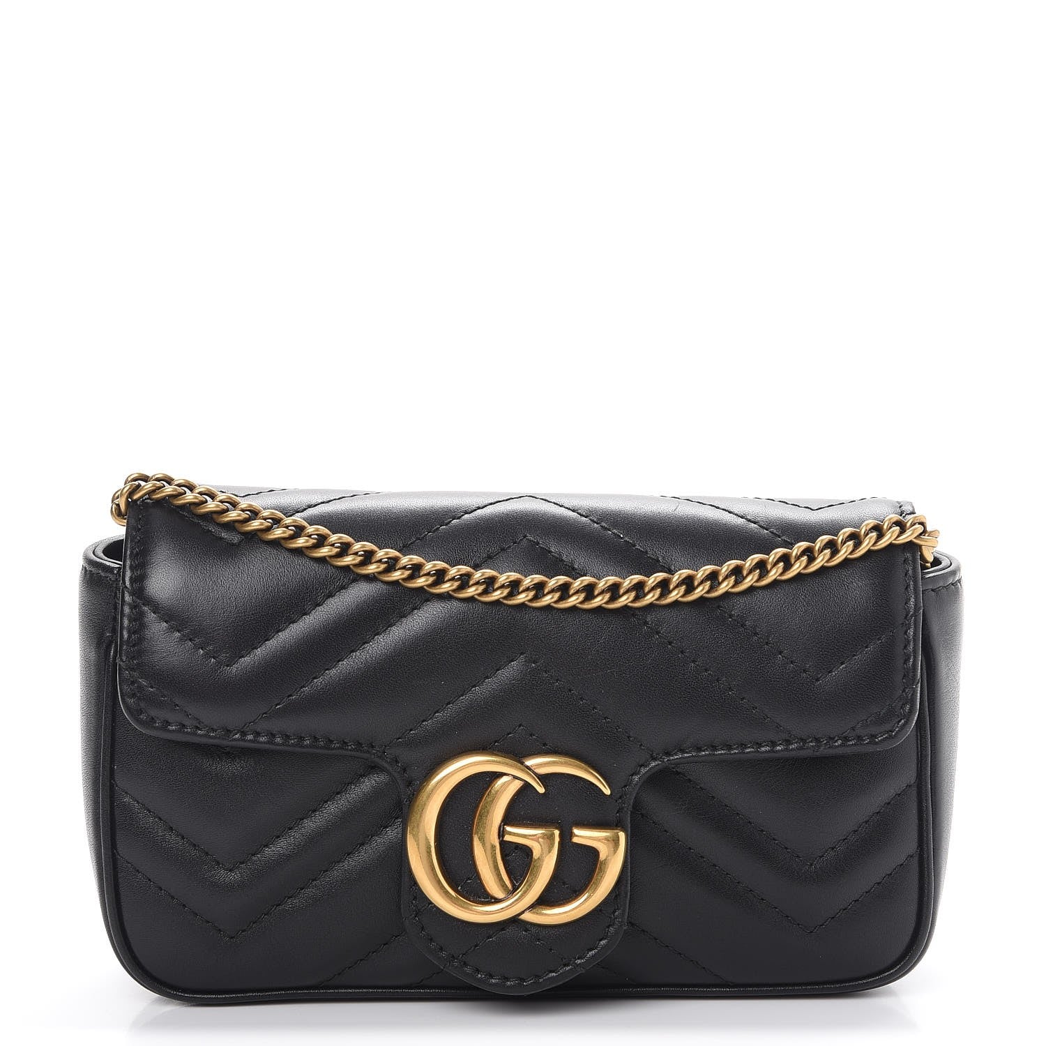 Gucci Calfskin Matelasse Super Mini GG Marmont Shoulder Bag Black 1 of 12