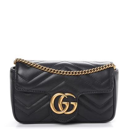 Gucci Calfskin Matelasse Super Mini GG Marmont Shoulder Bag Black 1 of 12