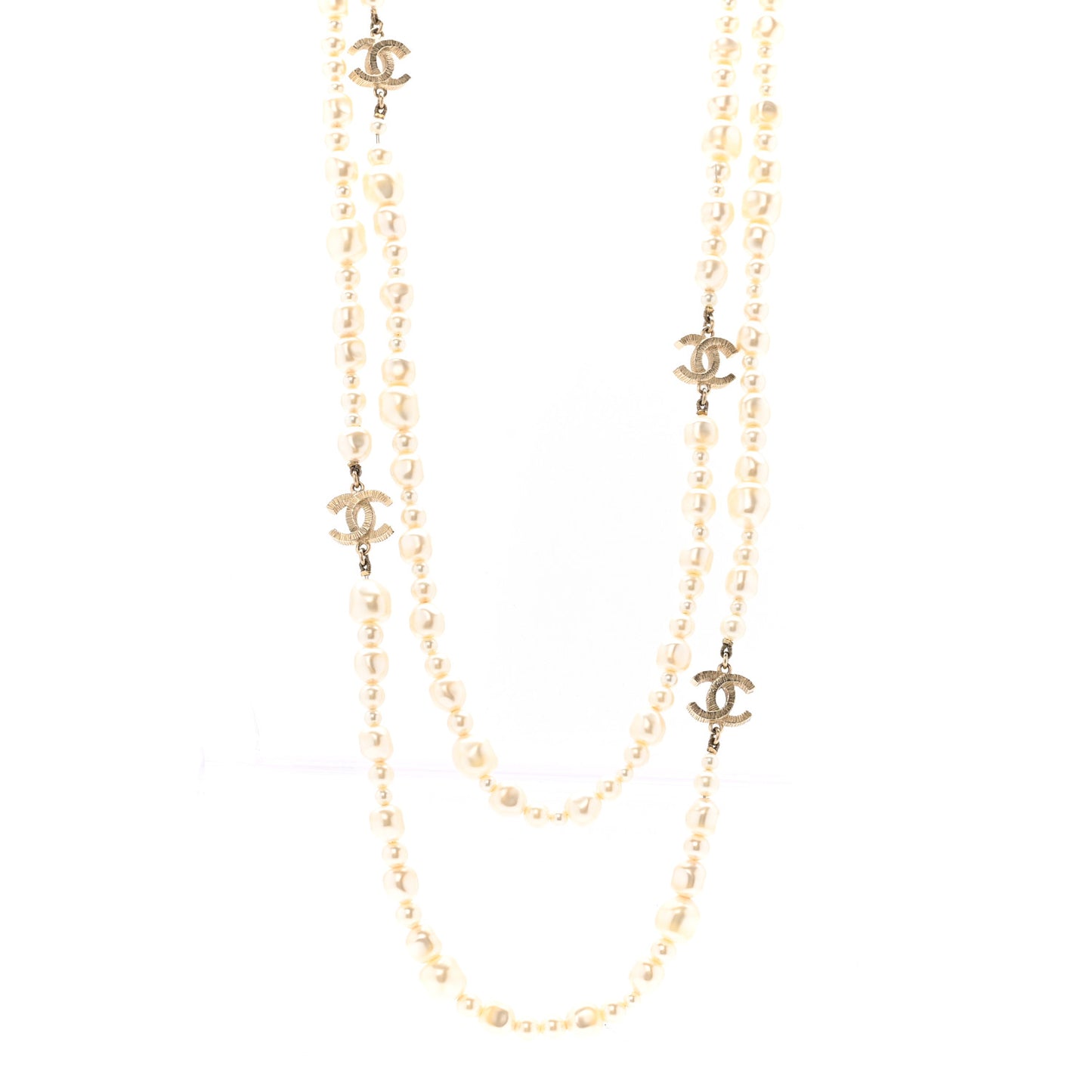 Irregular Pearl CC Long Necklace Light Gold