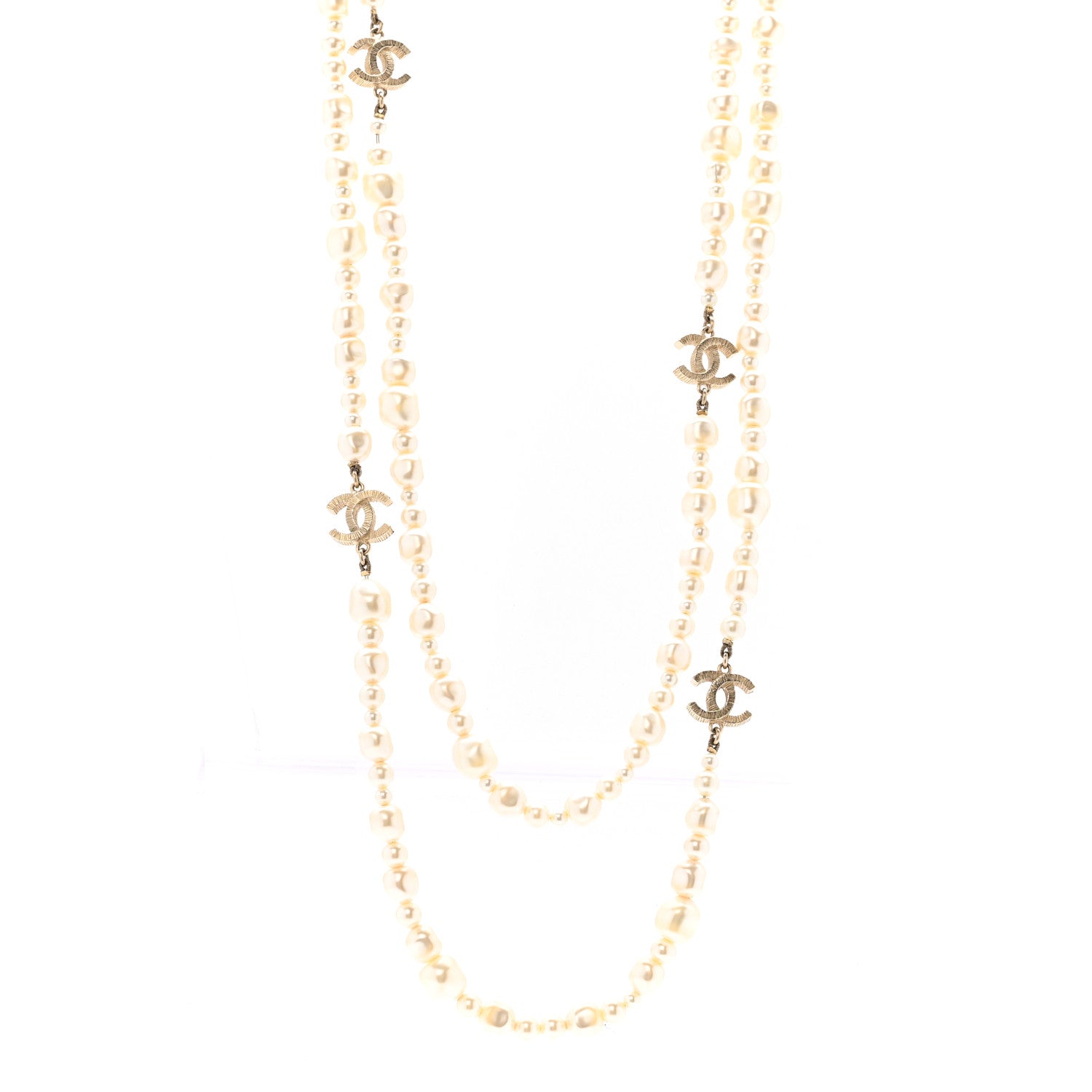 Chanel Irregular Pearl CC Long Necklace Light Gold 1 of 5
