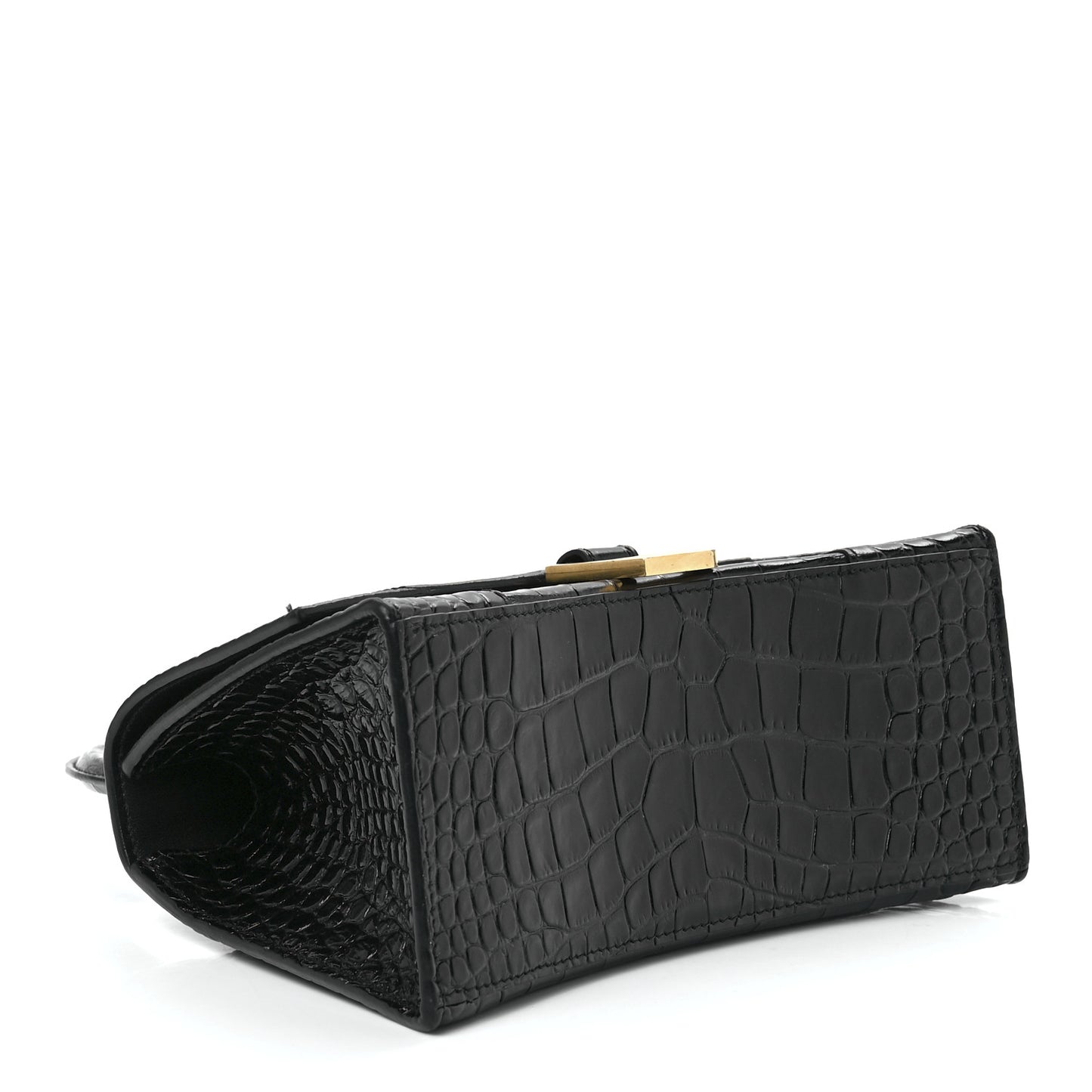 Shiny Calfskin Crocodile Embossed Small Hourglass Top Handle Bag Black