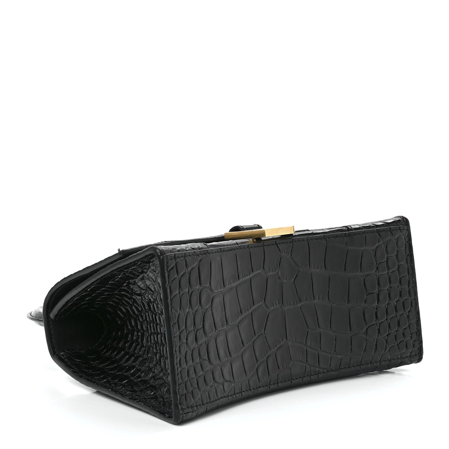 Balenciaga Shiny Calfskin Crocodile Embossed Small Hourglass Top Handle Bag Black 4 of 13
