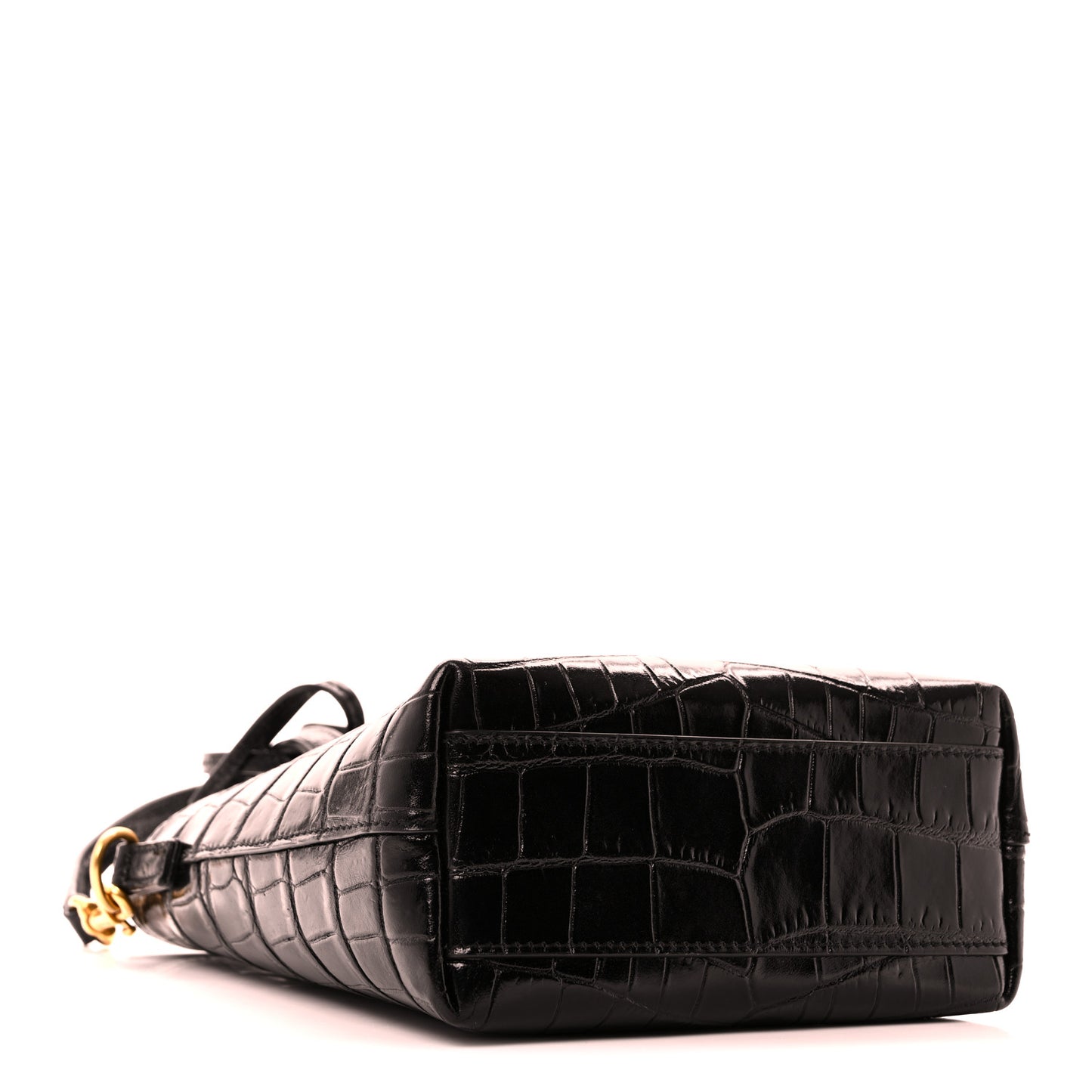 Calfskin Crocodile Embossed Paris Mini Toy Shopper Tote Black