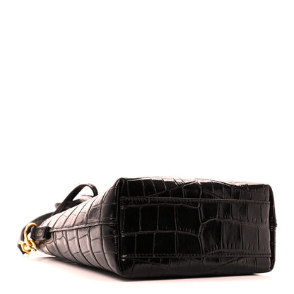Saint Laurent Calfskin Crocodile Embossed Paris Mini Toy Shopper Tote Black 4 of 10