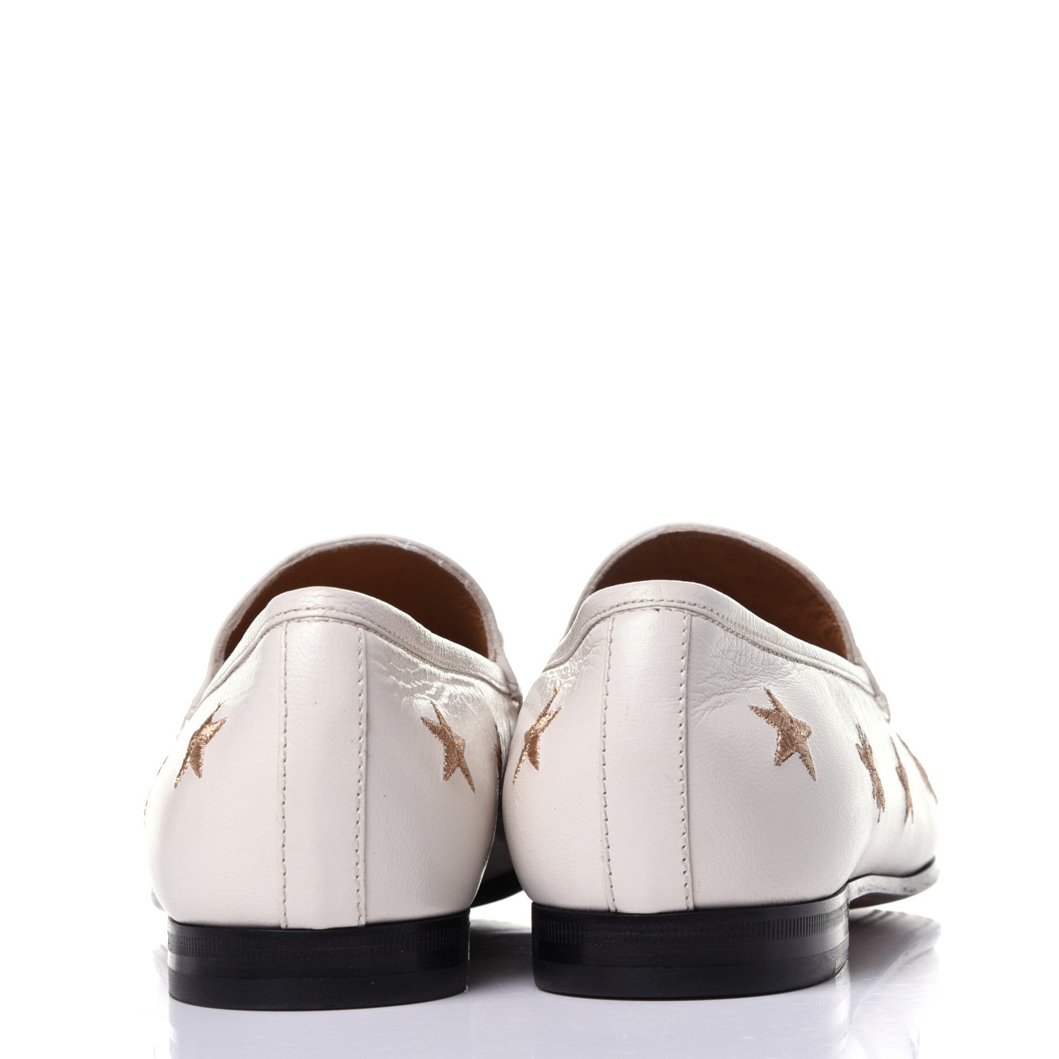 Gucci Goatskin Bee Star Embroidered Womens Jordaan Loafers 39 Mystic White 6 of 11