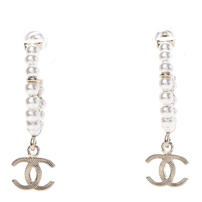 Chanel Pearl Charms CC Hoop Earrings Gold 1 of 4
