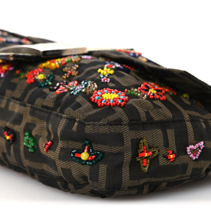 Fendi Zucca Lizard Embroidered Baguette Tobacco Green Multicolor 9 of 18