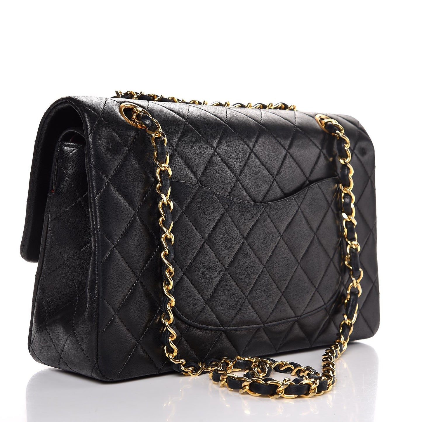 Lambskin Quilted Medium Double Flap Black