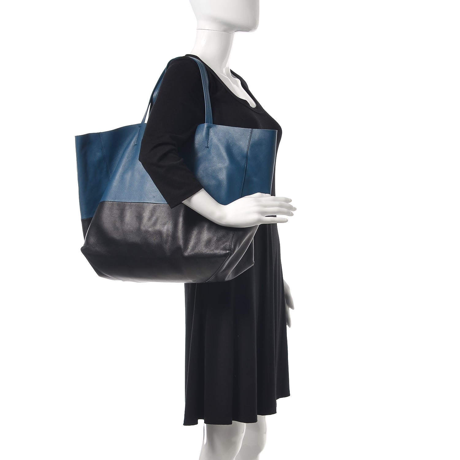 Celine Lambskin Horizontal Bi-Color Cabas Metallic Blue 2 of 10