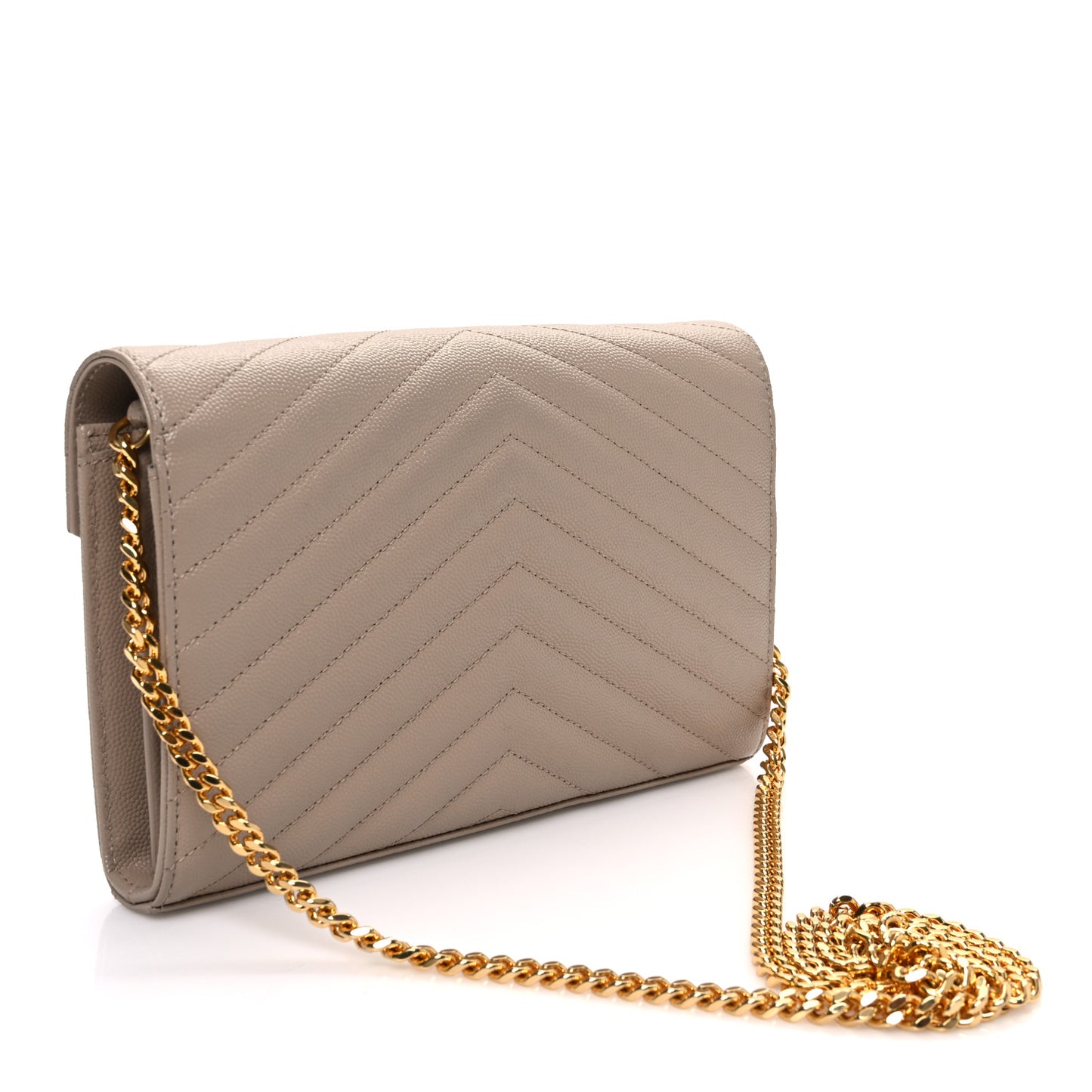 Grain De Poudre Matelasse Chevron Monogram Chain Wallet Dark Beige