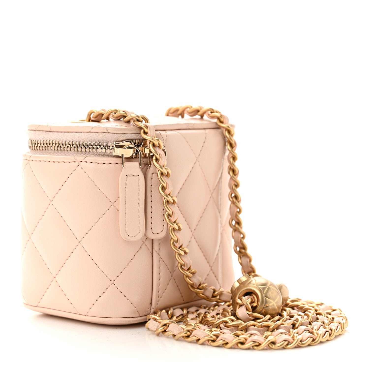 Chanel Lambskin Quilted Pearl Crush Mini Vanity Case With Chain Beige 3 of 11
