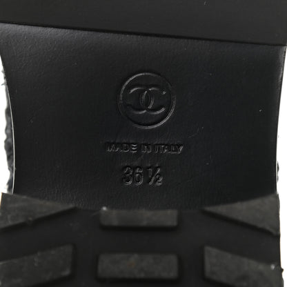 Chanel Tweed Patent Calfskin Pearl Combat Short Boots 36.5 Black Grey 6 of 10
