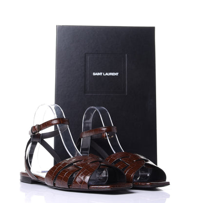 Saint Laurent Calfskin Crocodile Embossed Tribute 05 Ankle Strap Sandals 38.5 Moro 11 of 11