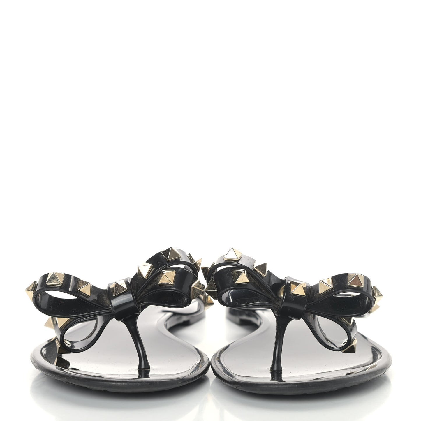 PVC Jelly Rockstud Bow Thong Sandals 38 Black