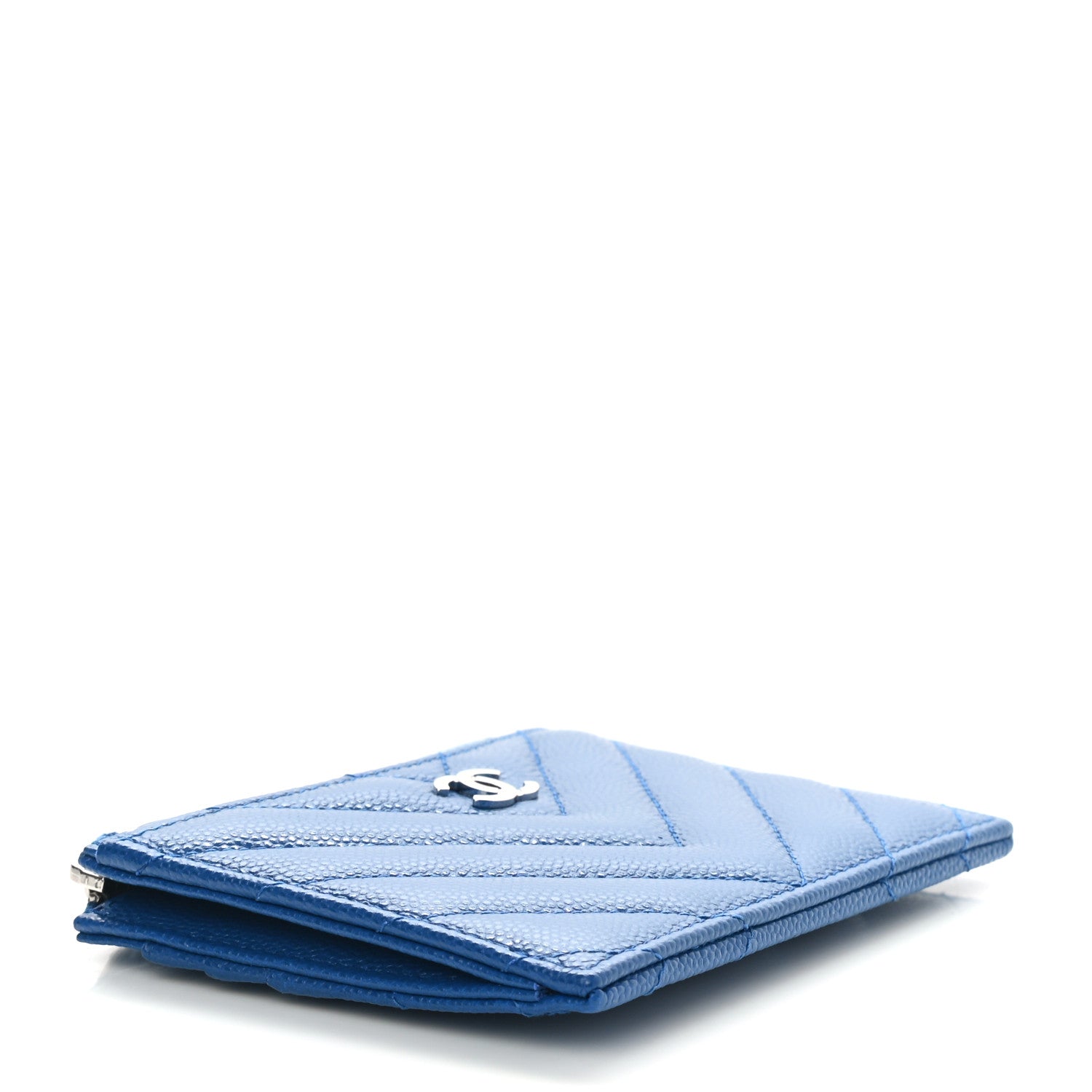 Chanel Caviar Chevron Quilted CC Zip Card Holder Blue 4 of 8