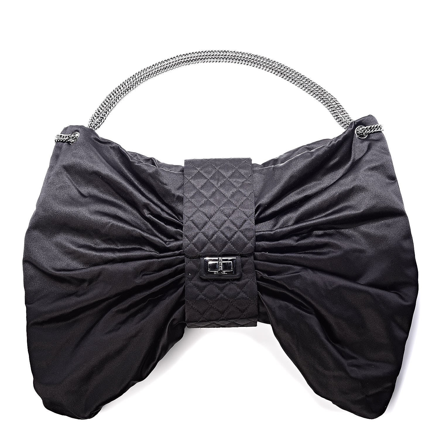 Chanel Satin Large Bow Bag Black 1 of 9