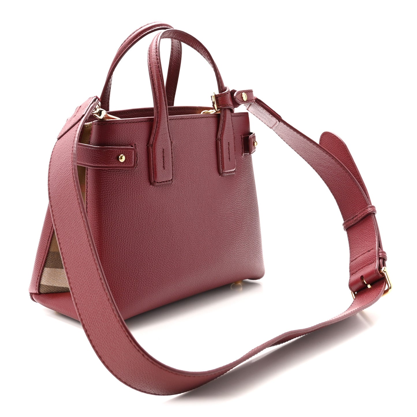 Grainy Calfskin House Check Small Banner Tote Crimson